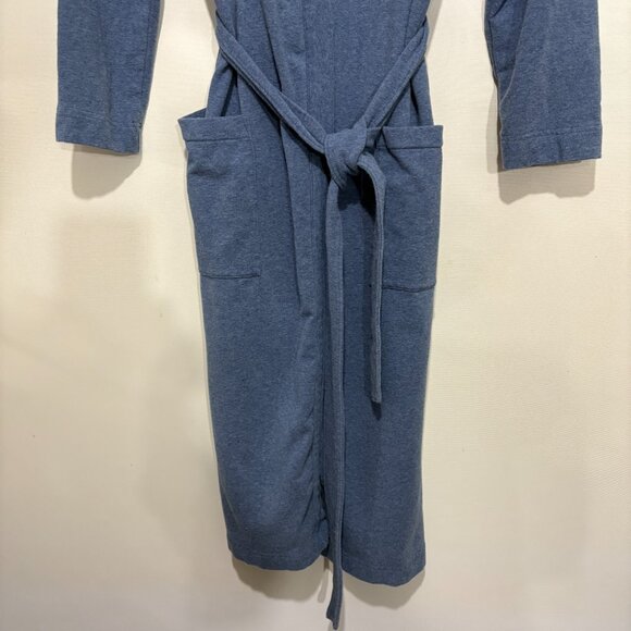 L.L. Bean XS Blue Cotton Blend Wrap-Front Long Bathrobe Robe STAINS - Picture 3 of 6